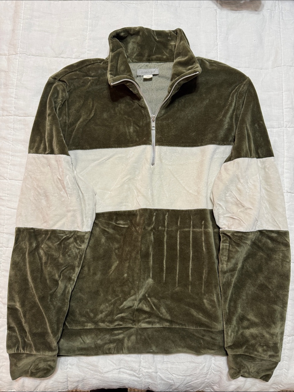 Outerknown Women’s Olive and Cream Half-Zip Pullover Sweater